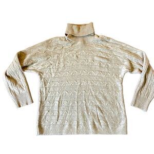 Bianco & Blu camel wool cashmere tan cableknit turtleneck sweater